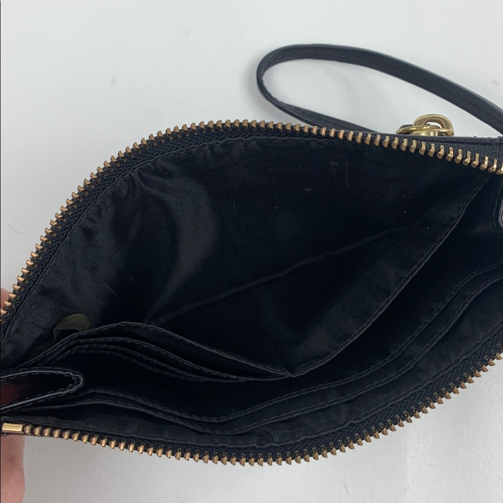 Coach Signature Jacquard Black and Tan Wristlet wallet Gold zipper Pockets EUC - Picture 9 of 15